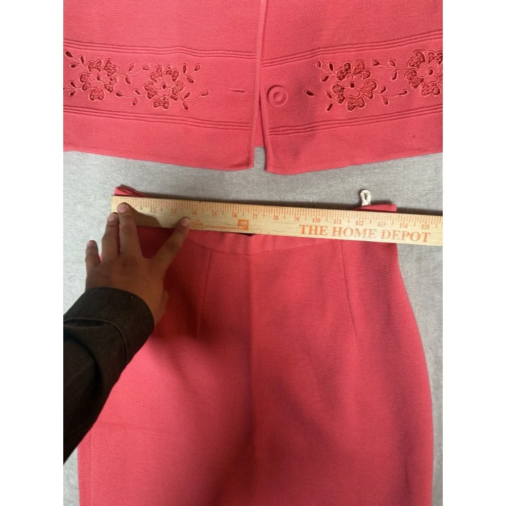 Vintage Double Bells Womens 2 Piece Skirt Suit Coral Pink 100% Wool Size 14